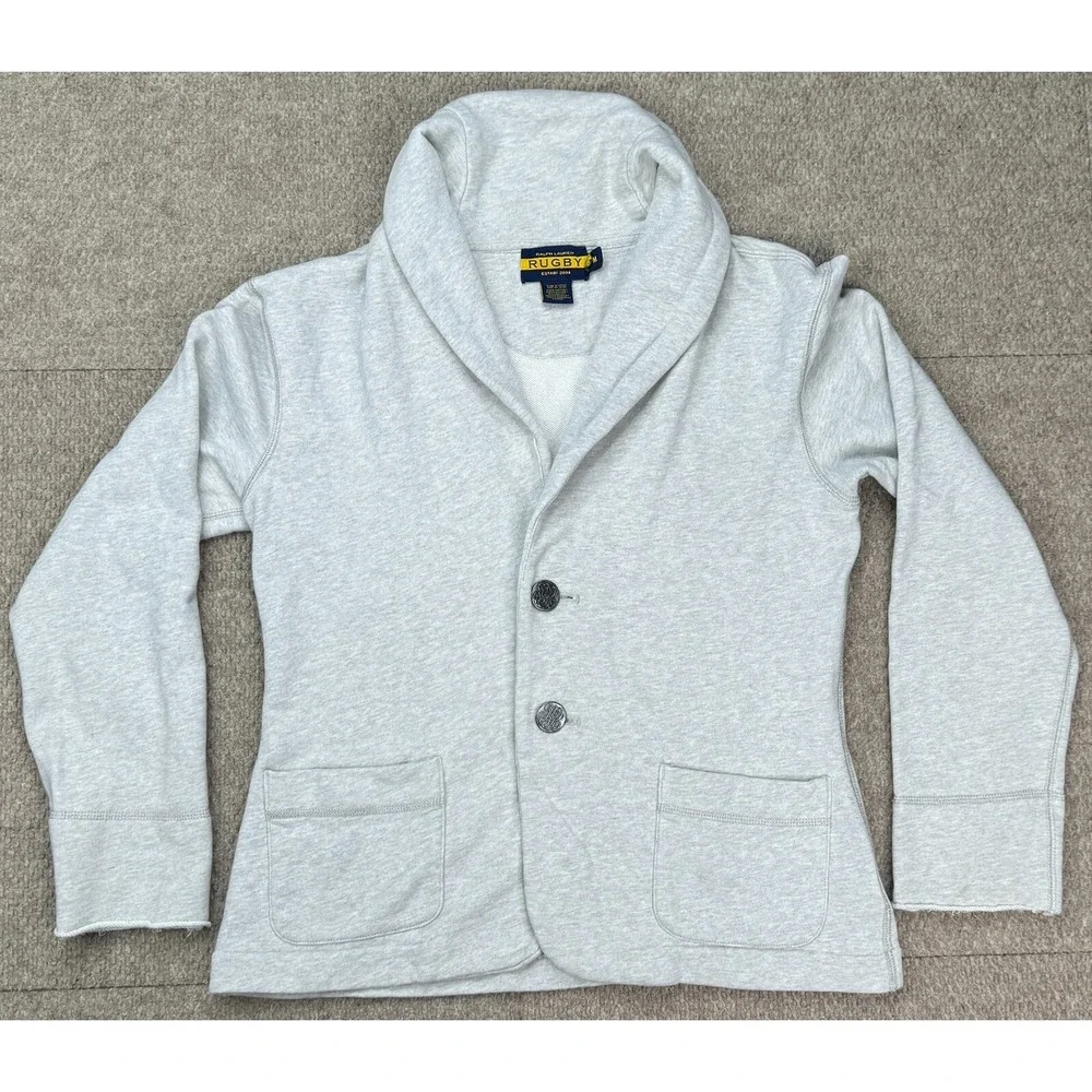 Ralph Lauren Rugby‎ 2004 Vtg Men's Gray Shawl Neck 2 Button Cardigan Size M